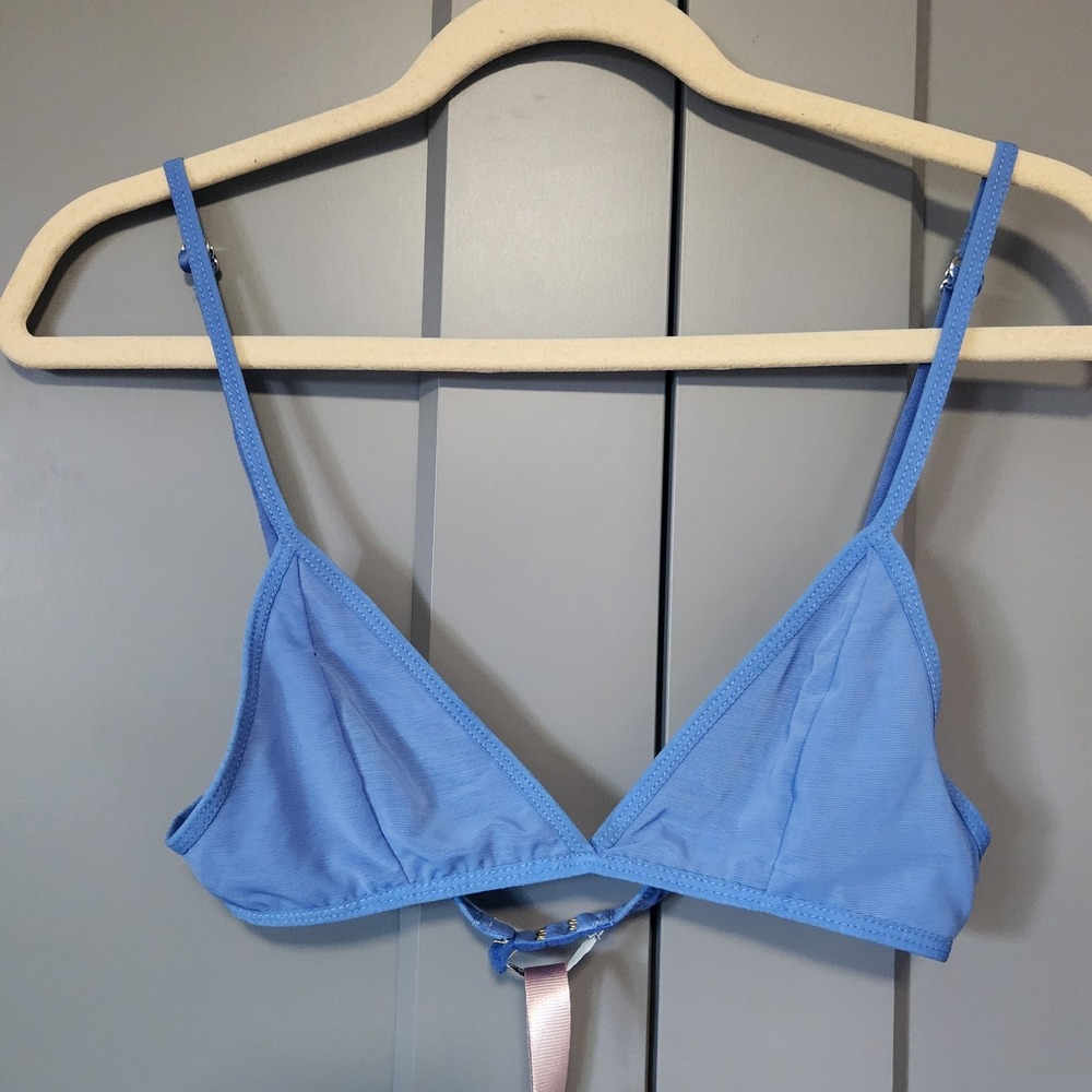 New House of CB London Triangle Bralette Blue Power Mesh Size Small S Delia